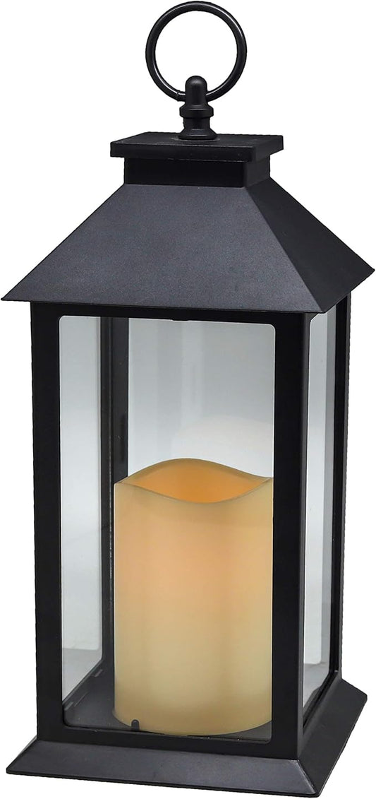 YAKii Hanging Glass Panes Lantern Portable Led Lantern Decorative Operated by 3AAA Battery Use for Garden Yard, Indoor Decoration Candle (Black)-Ruum Studio Home