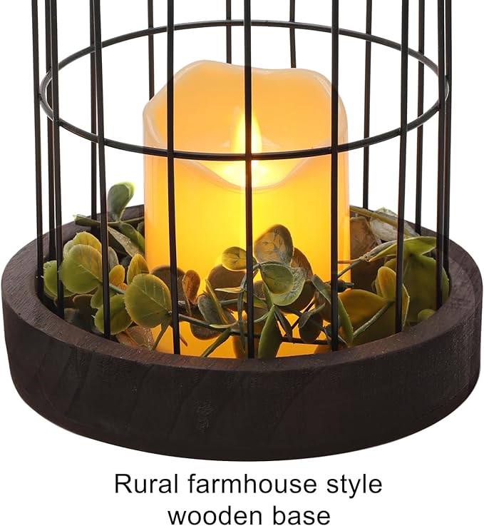 PHOSPHOR Rustic Farmhouse Decor Lantern Set of 2 Modern Farmhouse Decorative Indoor for Kitchen Fireplace Centerpiece Table Dinning Living Room-Ruum Studio Home
