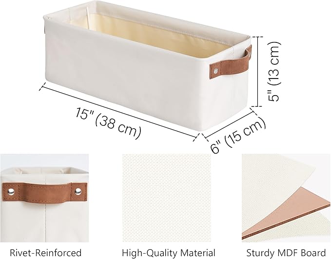 StorageWorks Narrow Storage Bins, Small Basket for Closet and Shelves, Fabric Organizer with Handles, Toilet Paper Storage, Beige, 2-Pack-Ruum Studio Home