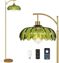 Gold Floor Lamps for Living Room Glass Vintage Floor Lamp with Remote Control,Dimmable Mid Century Modern Standing Lamp with 3 Color Temperature Tall Flower Lamp Brass Floor lamp for Bedroom Corner-Ruum Studio Home