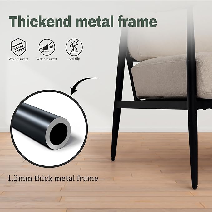 Modern Accent Chairs Set of 2 for Living Room Bedroom Mid Century Arm Chairs Upholstered Office Accent Chairs Comfy Waiting Room Chairs with Metal Frame, Beige-Ruum Studio Home