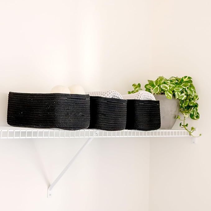 NaturalCozy 13.5”x8.5”x5.5” Rectangle Storage Baskets for Shelves 3 Pack | Cotton Rope Woven Small Baskets for Organizing | Small Storage Bins for Nursery, Bathroom, Closet, Shelf, Decorative-Ruum Studio Home