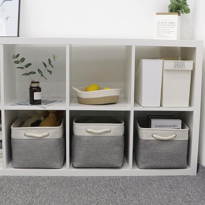 Bidtakay Baskets Set of 3 Storage Baskets for Organizing Large Fabric Storage Bins for Shelves Decorative Canvas Bins Collapsible Empty Baskets for Closet,Nursery,Clothes,Toys,Shoes(White&Grey)-Ruum Studio Home