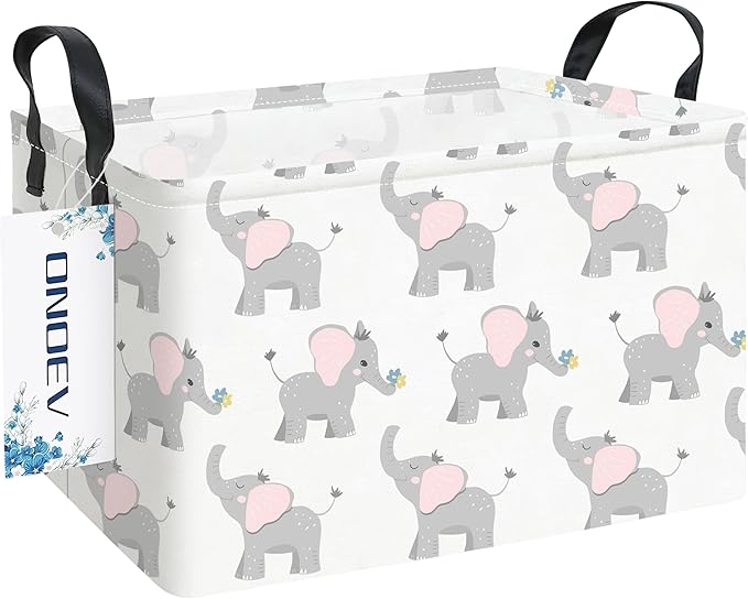 Rectangular Folding Laundry Basket,waterproof Canvas Basket,gift basket,Suitable for children's room,Office,Clothes,Toys Storage(Elephant calf)-Ruum Studio Home