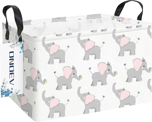 Rectangular Folding Laundry Basket,waterproof Canvas Basket,gift basket,Suitable for children's room,Office,Clothes,Toys Storage(Elephant calf)-Ruum Studio Home
