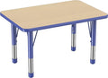FDP Rectangle Activity School and Classroom Kids Table (24 x 36 inch), Chunky Toddler Leg, Adjustable Height 15-24 inches - Maple Top and Blue Edge-Ruum Studio Home
