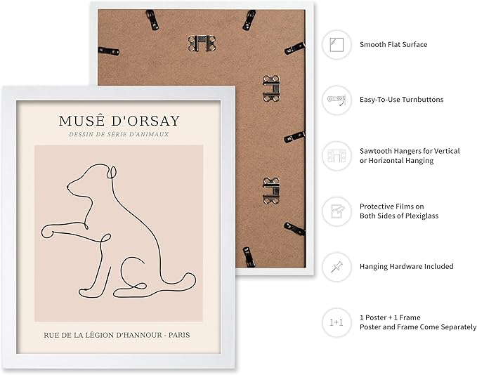 Poster Master Vintage Poster - Retro One Line Dog Drawing Print - Dog Art - Minimal Gift for Men, Women, Animal Lover - Abstract Wall Decor for Home, Office, Bedroom, 11x14 White Framed-Ruum Studio Home