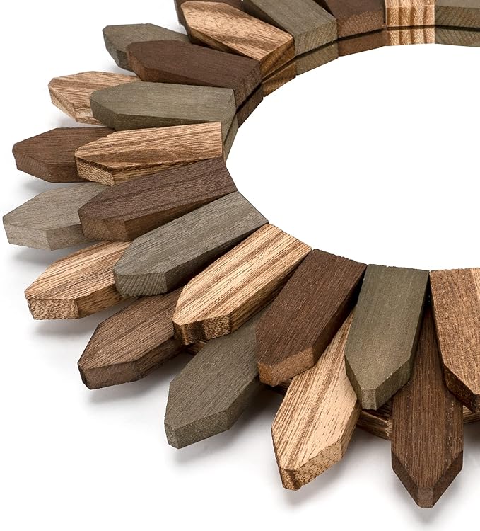 Honiway Boho Wall Decor 12 inch Decorative Mirror with Rustic Wood Sunburst Frame, Perfect for Bedroom, Living Room, Bathroom, Kitchen-Ruum Studio Home