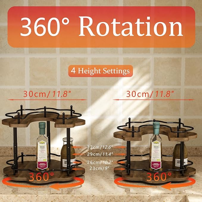 2 Tier Lazy Susan Organizer,2-Tier Spinning Spice Rack with Stable Carousel Base & 4 Height Settings for Cupboard Kitchen Countertop Dining Table Cupboard (Petal Shape)-Ruum Studio Home