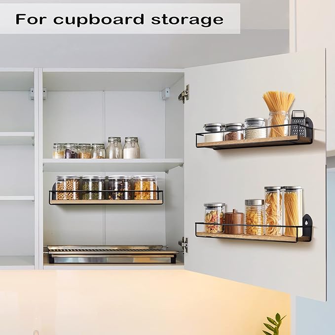 TJ.MOREE 2 Pack Spice Rack Wall Mount Rustic Style Hanging Spice Organizer for Wall, Kitchen Spice Storage-Ruum Studio Home