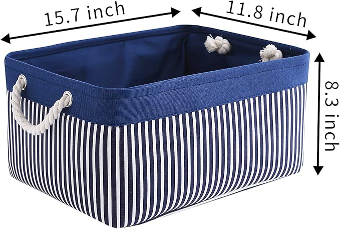 TcaFmac Storage Basket for Organizing - Large 4 Pack Foldable Storage Bins Baskets for Shelves with Ropes, Fabric Storage Cubes for Cloth Toy Gift Kids (Navy & White 16x12x8 inch)-Ruum Studio Home