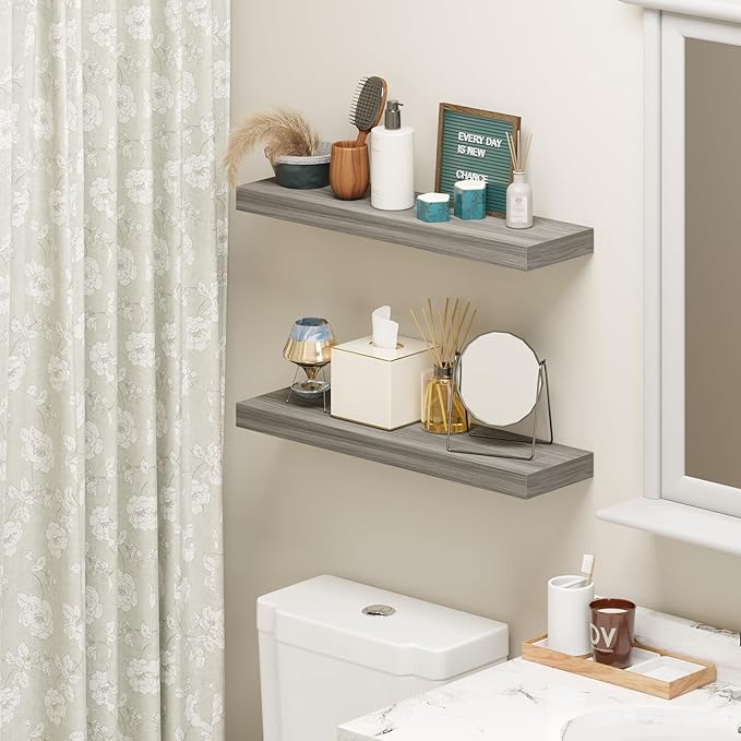 BAMEOS Floating Shelf,Wall Shelf,Decor Wall Mounted Shelves,Hanging Shelf Set L24xW6 for Bathroom Kitchen Living,Kitchen,Room Bedroom Storage,Walnut-Ruum Studio Home