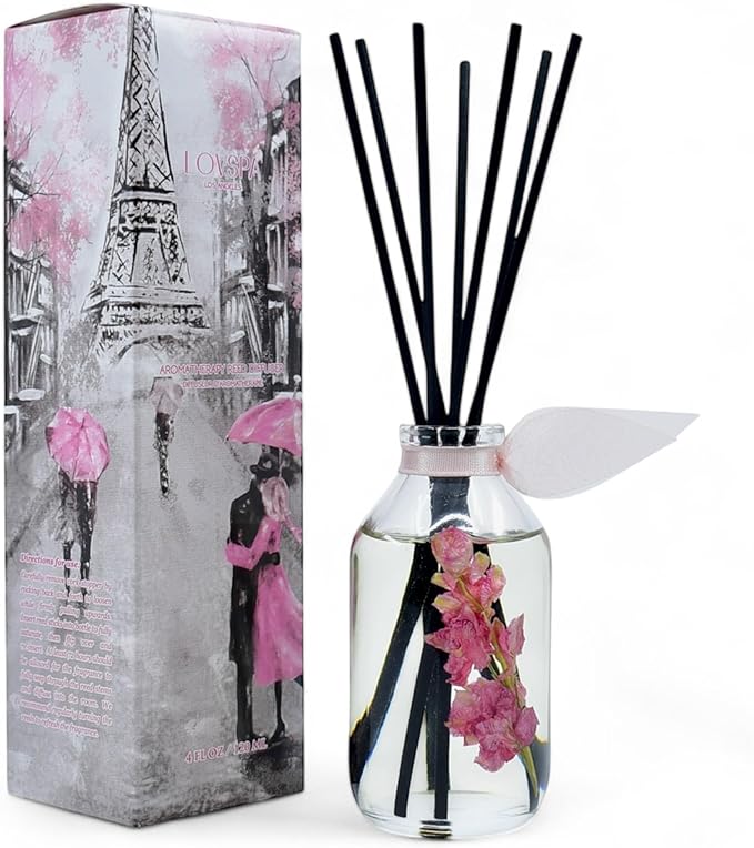 LOVSPA Reed Diffuser Set, Pink Tuberose Scented Oil Diffuser with Sticks, Home Fragrance Accessories for Bathroom Shelf Decor, Aroma Diffusers for Home or Office Desk, USA Made-Ruum Studio Home