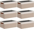 GhvyenntteS Small Fabric Storage Bins 6 Pack, 11.8" x 7.87" x 5.11" Storage Basket with Leather Handles, Closet Storage Bins for Shelves, Storage Baskets for Shelves, DVD Storage (Pink/White)-Ruum Studio Home