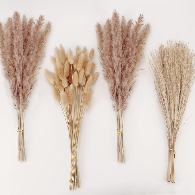 Natural Dried Pampas Grass Decor, Brown Pampas Grass， Bunny Tails Dried Flowers, Reed Grass Bouquet for Wedding Boho Flowers Home Table Decor, Fall Decor，Rustic Farmhouse Party (100 in Total )-Ruum Studio Home