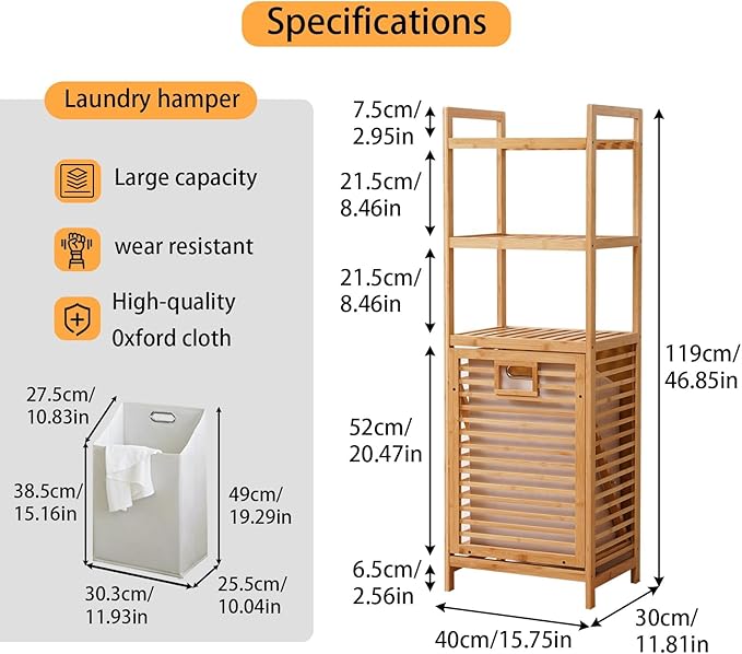 Laundry Hamper with 3 Tier Shelves & Tilt Out Basket, Laundry Baskets Organizer Hampers Bathroom Storage Shelf for Laundry Room, Bathroom, Guest Room (3-Tier Small)-Ruum Studio Home