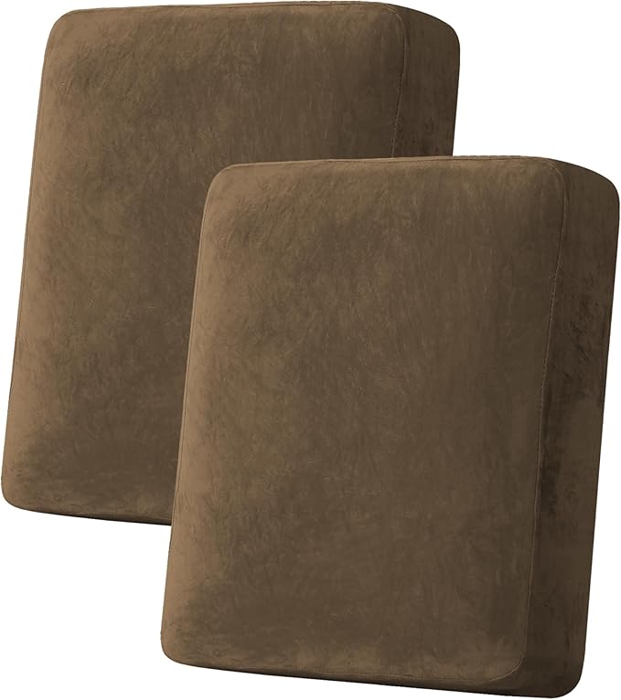 H.VERSAILTEX Velvet Stretch Couch Cushion Cover Plush Cushion Slipcover for Chair Loveseat Sofa Cushion Furniture Protector Seat Cushion Sofa Cover (2 Piece Medium Sofa Cushion Covers, Bronze Brown)-Ruum Studio Home