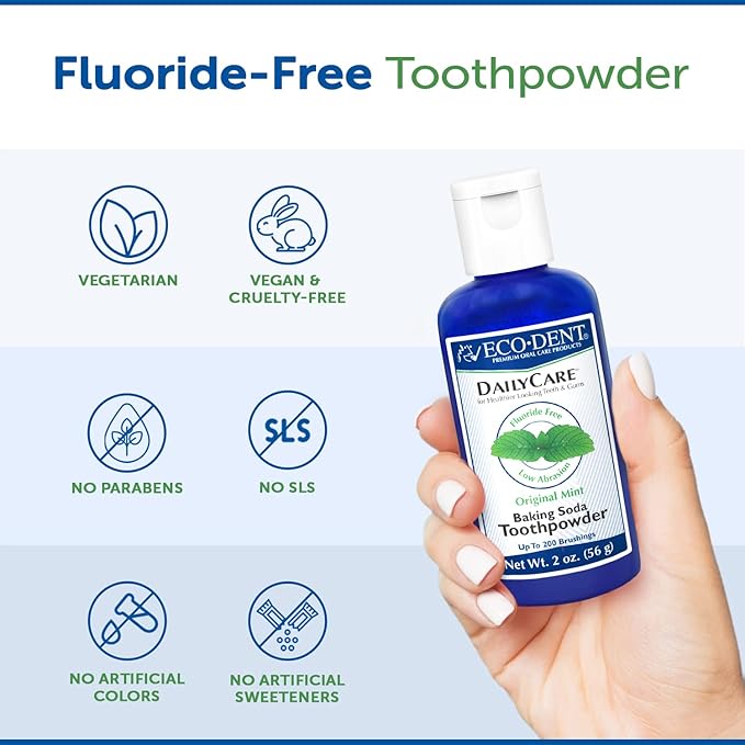 Eco-Dent DailyCare Baking Soda Toothpowder, Mint - Fluoride-Free Toothpaste Powder, SLS-Free Tooth Powder with Baking Soda, Minerals, and Essential Oils, Toothpaste Alternative, 2 Oz Ea (Pack of 3)-Ruum Studio Home