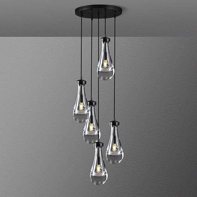 Bronze 5 Light Raindrop Chandeliers, Black Cluster Pendant Light Teardrop Dining Room Light Fixture Pendant Lights Kitchen Island, Hanging Ceiling Pendant Lighting for Entryway Living Room-Ruum Studio Home