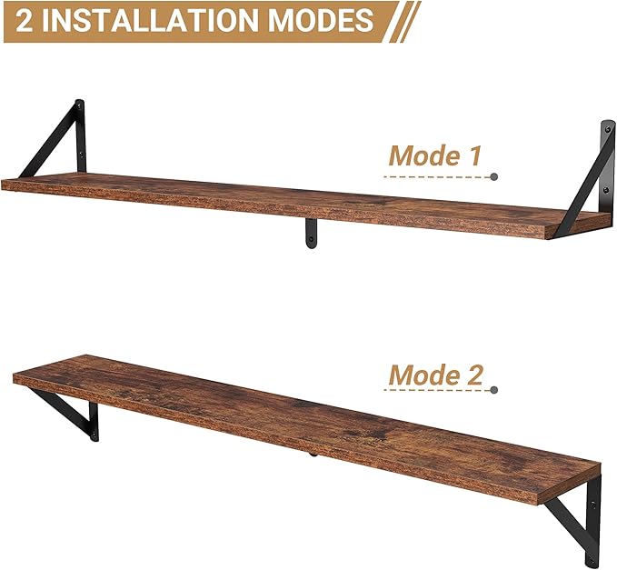 Heimlove Floating Shelves for Wall, 36 Inch Long Wood Floating Bookshelf Set of 3, Wall Mounted Hanging Shelf for Bathroom Bedroom Kitchen, Rustic Brown-Ruum Studio Home