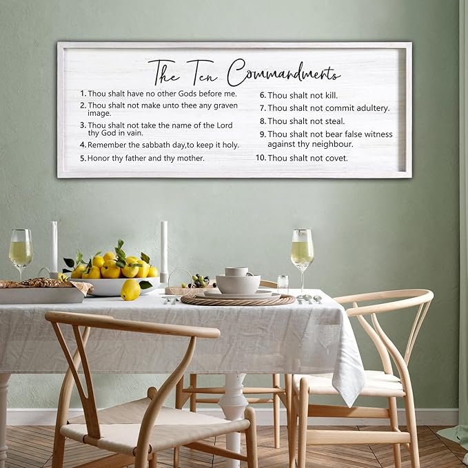 The Ten Commandments Rustic Bible Verse Framed Wall Art, 40''×15'' Positive Religious Christian Saying Sign for God Jesus Christ Prayer, Vintage Horizontal Holy Inspirational Catholic Scripture Decor-Ruum Studio Home