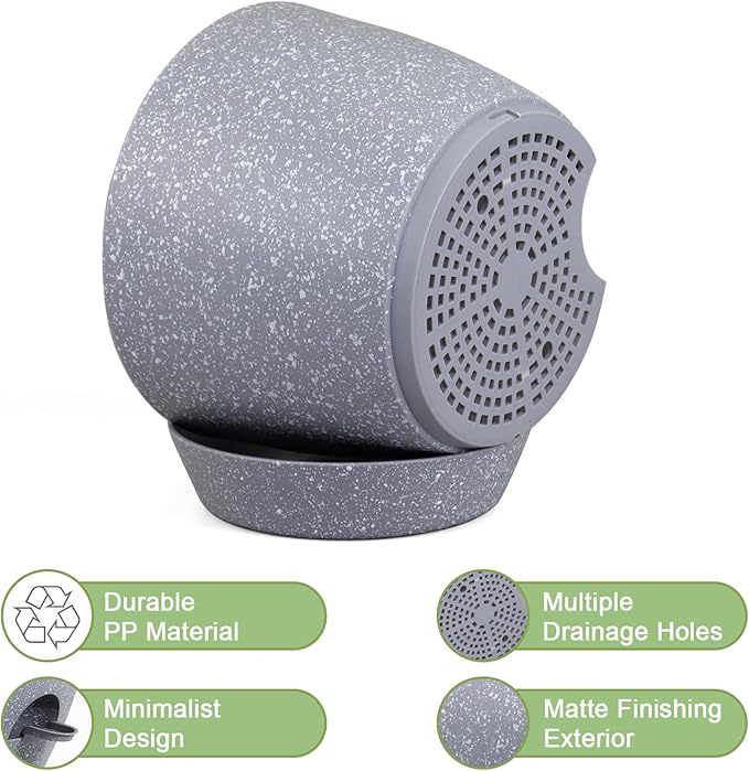 Big Self Watering Pots 12/10/9 inch, Planter, Plant Pots with Mesh Drainage Holes for Indoor Outdoor Garden Plants, Plastic Flower Pots with Removable Deep Reservoir, Speckled Grey-Ruum Studio Home