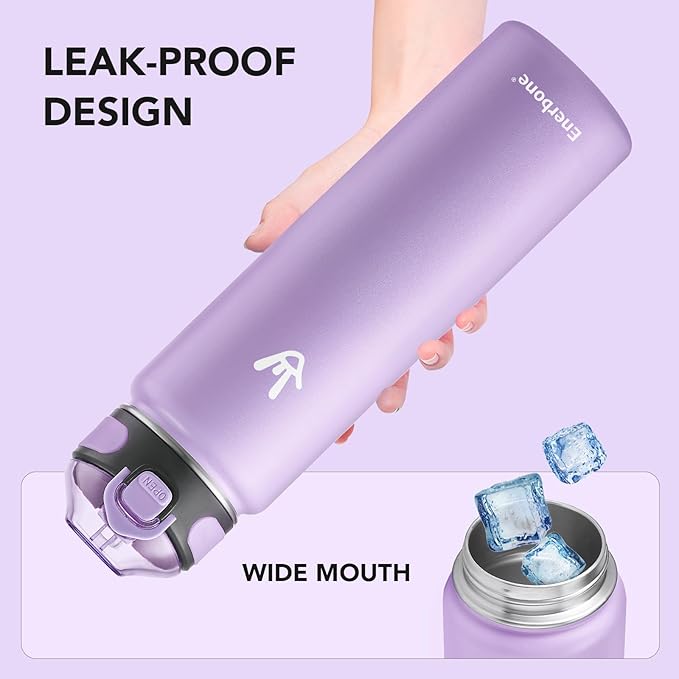 Enerbone 32 oz Insulated Water Bottle, Stainless Steel Bottle with Carrying Strap, Double-Wall Vacuum Insulation Design, Leakproof Sports Bottle with Straw, Keep Drinks Cold or Hot for Hours-Ruum Studio Home