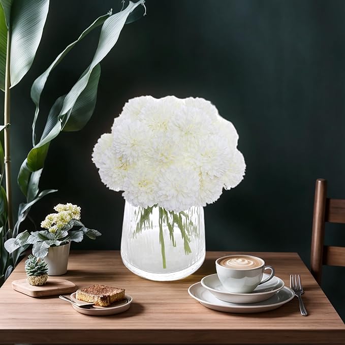 Kimura's Cabin 20Pcs Fake White Flowers Artificial Chrysanthemums Ball Flower Faux Silk Mums Flowers for Wedding Party Home Kitchen Table Core Decoration DIY Bouquets (White)-Ruum Studio Home