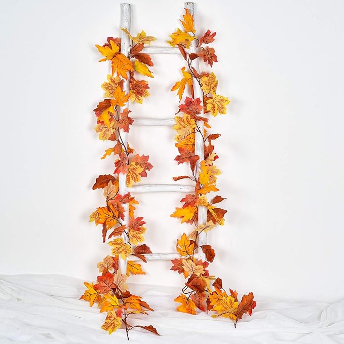 Lvydec 2 Pack Maple Leaves Fall Garland Clearance - 5.8ft/Strand Artificial Fall Foliage Garland Colorful Autumn Decoration for Home Wedding Party Thanksgiving-Ruum Studio Home