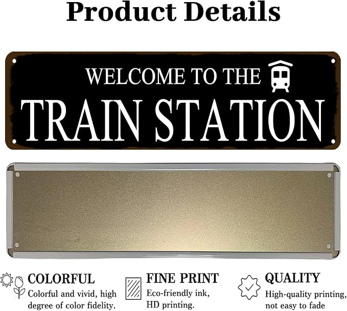 Rustic Train Station Sign Vintage Metal Tin Sign Welcome To The Train Station Signs Train Decor Home Bar Pub Poster Wall Art Decorative 4x16 Inch-Ruum Studio Home