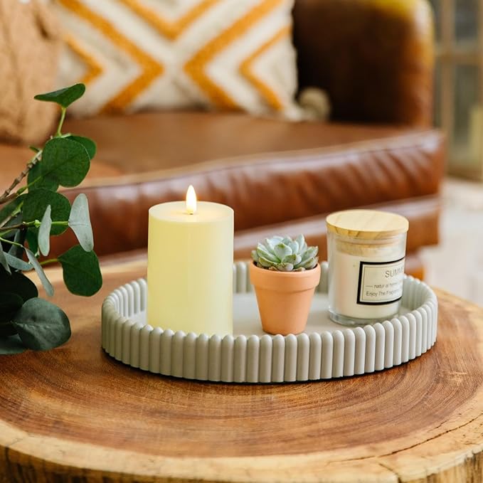 11.8in Decorative Tray for Coffee Table Decor- Modern Oval Concrete Tray for Home Decor- Minimalist Handcrafted Centerpieces Tray for Living Room, Kitchen Dining Table, Entryway (Gray)-Ruum Studio Home