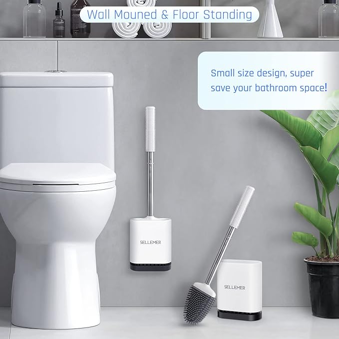 Sellemer Toilet Brush and Holder Set for Bathroom, Flexible Toilet Bowl Brush Head with Silicone Bristles, Compact Size for Storage and Organization, Ventilation Slots Base (1 Pack, Multicolor)-Ruum Studio Home