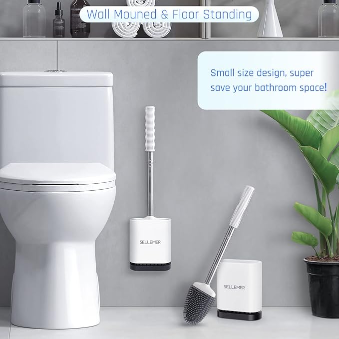 Sellemer Toilet Brush and Holder Set for Bathroom, Flexible Toilet Bowl Brush Head with Silicone Bristles, Compact Size for Storage and Organization, Ventilation Slots Base (3 Pack, Multicolor)-Ruum Studio Home