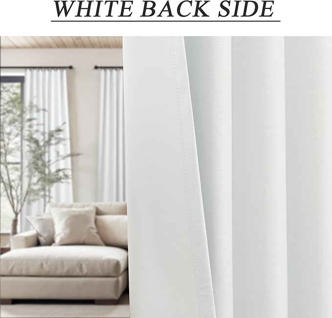 White Blackout Kitchen Curtains 45 Inch Length for Small Window Bedroom Cute Cottage Short Flax Linen Curtain 2 Panel Sets Heat Blocking Insulated Thermal Cafe Drapes Rod Pocket Back Tab 52 x 45 Long-Ruum Studio Home