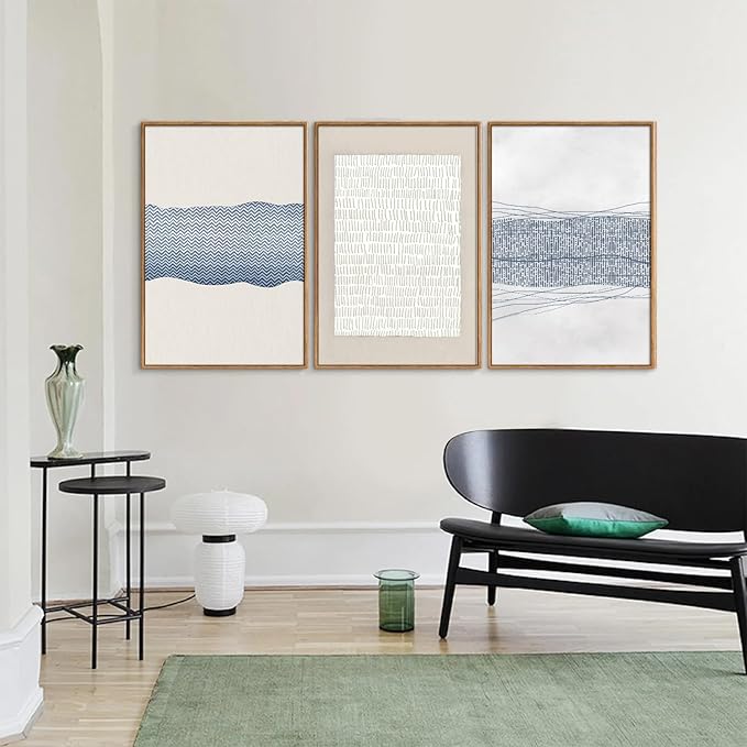 SIGNINART Large Abstract Framed Canvas Wall Art Set of 3, Minimalist Boho Line Art Prints, Modern Neutral Aesthetic Wall Decor, Blue and White Art Paintings for Living Room, Bedroom, Office 16"x24"-Ruum Studio Home