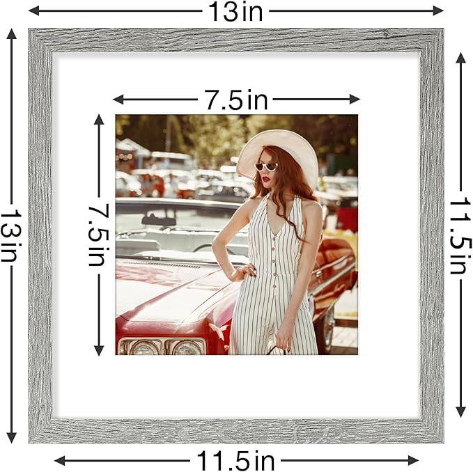 Vittanly 12x12 Picture Frames Set of 9, Shatter Resistant Plexiglass, Display 8x8 Pictures with Mat or 12x12 without Mat, Photo Frames for Wall Mount, Engineered Wood, Grey-Ruum Studio Home