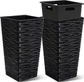Worth Garden 2-Pack 22" H. Black Square Tapered Planter with Inside Pots - Plastic Plant Pots for Indoor Outdoor - Modern Wavy Finish Decorative Flower Pots for Front Porch Containers Patio Deck-Ruum Studio Home