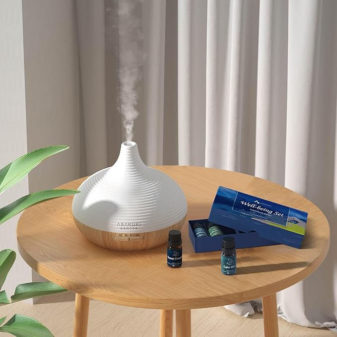 ASAKUKI Essential Oil Blends, Essential Oils for Diffusers for Home, Well-Being Kit- Calm Mind, Sweet Dreams, Happy, Relax, Air Freshening, Immunity for Aromatherapy, Humidifiers, Massage, 6x10ml-Ruum Studio Home