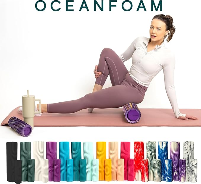 Oceanfoam Tidal Roller - Purple, Gold & Natural Marbled - Muscle Massage Foam Roller for Back Pain & Stretching - Firm & Ergonomic Wide Wave Textured - Yoga, Athletics, Wellness - Full Size, 20" x 5"-Ruum Studio Home
