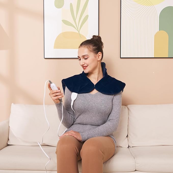 Ruqiji 19" x 24" Weighted Neck&Shoulder Heating Pad, 2.5lbs with 12 Temperature Settings&Countdown timer,Pain Relief for Neck/Shoulders/Menstrual Pain, Christmas Gifts for Women Men Mom Dad(Navy Blue)-Ruum Studio Home