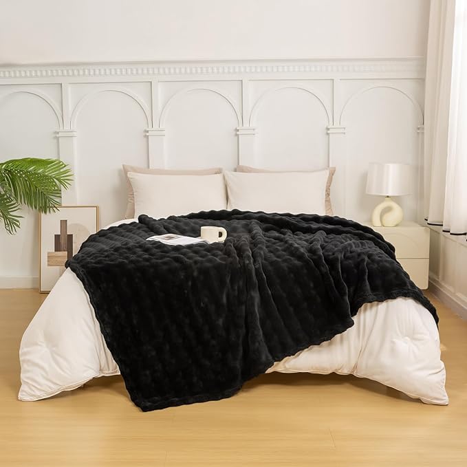 YUSOKI Luxury 3D Bubble Throw Blanket 3.1lb,All Ages,Home Decoration, (Black,60 * 80inches)-Ruum Studio Home