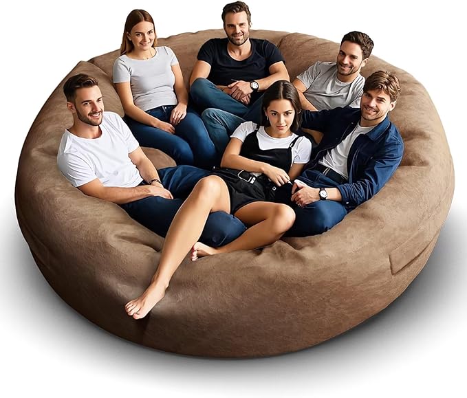 Bean Bag Chair for Adults 8FT,Soft Removable Cover for Teens/Girls Bedroom,Fluffy Giant Round Floor Beanbag Lounger Chairs (No Filler,Tan)-Ruum Studio Home