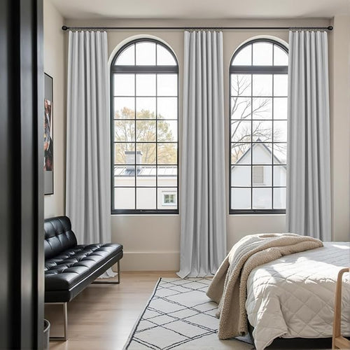 100 Percent Blackout Sliding Glass Door Curtains 120 Inches Long 2 Panels 10 FT Theater Floor to Ceiling Drape Linen Cotton Textured Luxury Curtains Farmhouse Black Out Light Grey Gray White Back Tab-Ruum Studio Home