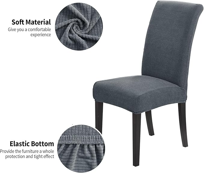 Joccun Chair Covers for Dining Room Set of 6, Dining Chair Slipcovers Stretch Dining Room Chair Covers Seat Protector,Washable Parsons Chair Cover for Home,Hotel,Banquet(Gray,6 Pack)-Ruum Studio Home