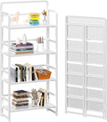 4NM No Assembly Foldable Bookshelf, 4-Shelf Collapsible Bookcase Storage for Small Spaces, 54" H, All White-Ruum Studio Home