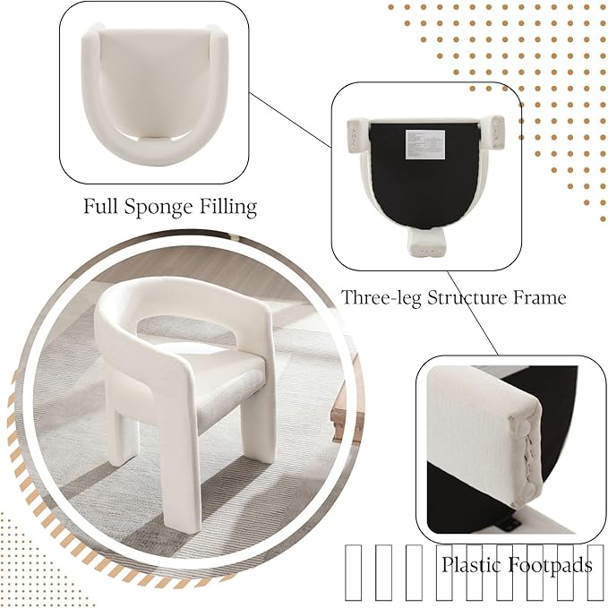 White Chenille Dining Chairs Set of 2, Modern Barrel Dining Room Chairs Upholstered Accent Chair with Arms and Round Back for Living Room Kitchen Armchair No Assembly Needed-Ruum Studio Home
