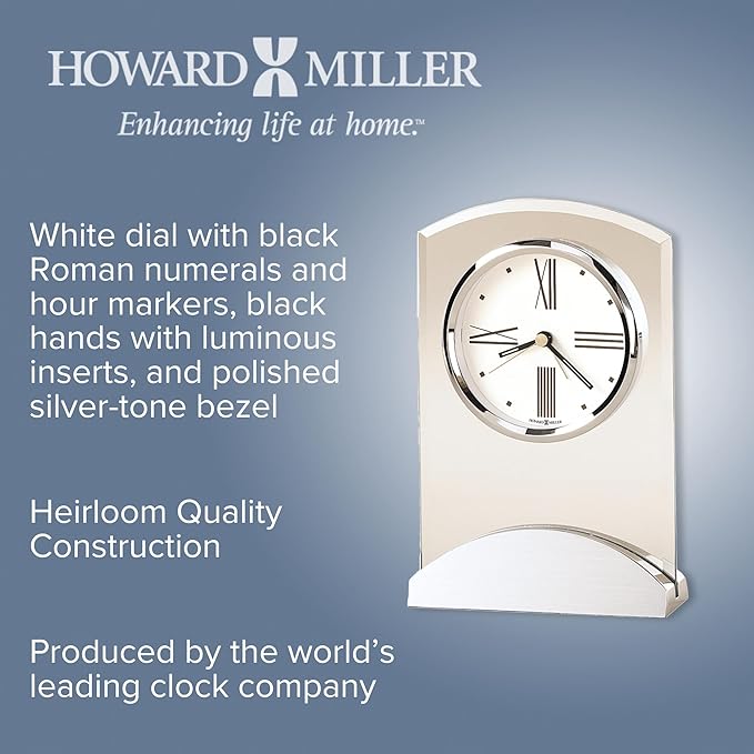 Howard Miller Tribeca Tabletop Clock – Modern Decorative Alarm Clock with Quartz Movement Brushed Aluminum Base & Beveled Glass Accents for Elegant Home & Office Decor Bold Accent Piece-Ruum Studio Home