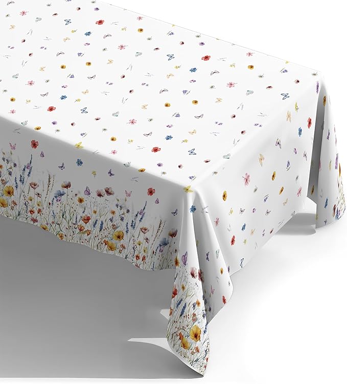 Floral Tablecloth 4 Packs 54x108 Inch - Butterfly Spring Wildflower Plastic Table Cover for Wedding Decorations Easter, Baby in Bloom Showers & Mother's Day Tea Parties Disposable Rectangle Tablecloth-Ruum Studio Home