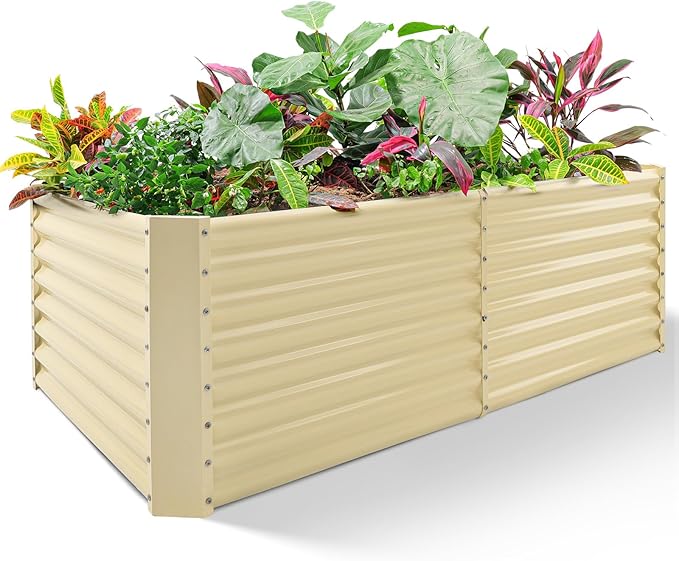 Land Guard 8×4×2ft Galvanized Raised Garden Bed, Planter Boxes Outdoor, Raised Garden Beds Outdoor for Vegetables, Flowers, Herbs, 479 Gallons, Cream Yellow…-Ruum Studio Home