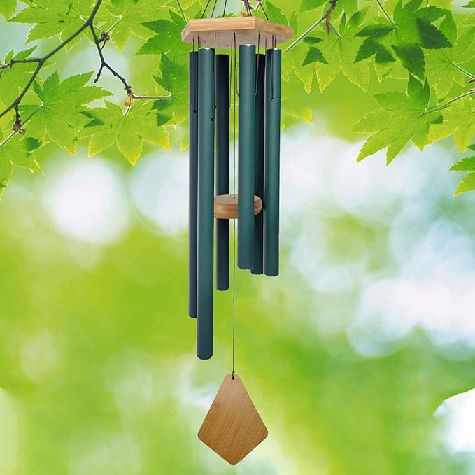 Wind Chimes Outdoor Deep Tone, Wind Chimes for Outside, Memorial Wind Chimes with Hook as Gifts for Mother's Day/Housewarming/Christmas, Patio, Garden, Yard, Home Décor. Green-Ruum Studio Home